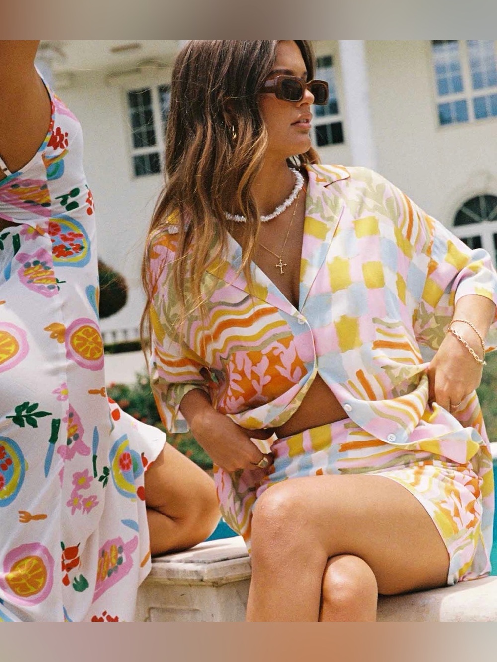 NWT Pastel Multi-Print Women's Swim Cover-Up Shirt and Skirt Set